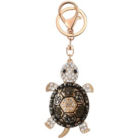 Cute Keychain Women Key Chains For Car Kawaii Rhinestone Crystal Bling Pink FOB Key Ring For Bag Backpack Charm Accessories (Tortoise Black)