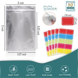 50 Pack 9.4 Mil Extra Thick 8''x12''-1 Gallon Mylar Bags for Long-term Food Storage with 50 Labers, Resealable Smell Proof Heat Sealable Bags for Edible Packaging, Stand-up Foil Pouch Bag for Rice Tea