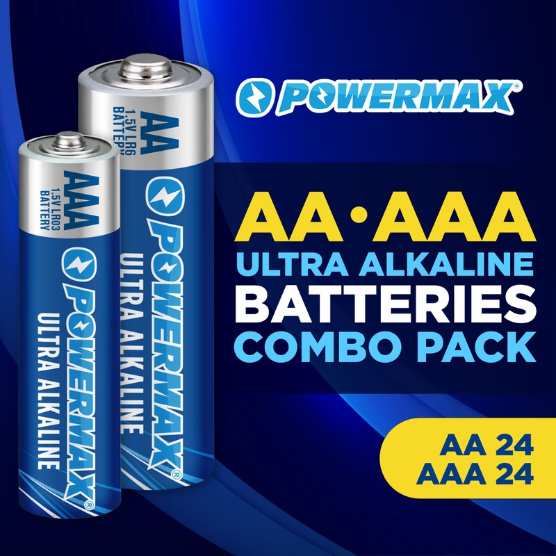 Powermax Alkaline Batteries 48-Count Combo Pack (24 Double AA, 24