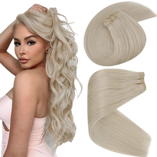 Sunny Weft Hair Extensions Blonde Weft Hair Extensions Real Human Hair Platinum Blonde Sew in Weft Hair Extensions #60 Blonde Double Weft Hair Extensions Sew in Human Hair Blonde 24inch 100g