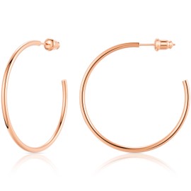 Claro Clivo 14K Rose Gold-Plated, Lightweight, Thin, Open Hoop Earrings For Women (40MM Hoop, 2MM Thick, Stainless Steel Pin, 1 Pair)