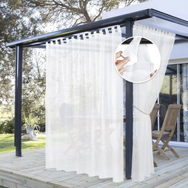 PONY DANCE Outdoor Curtain with Removable Loops, Patio Curtains, Transparent Curtains, White Balcony Curtain, Transparent Outdoor Curtains for Garden Arbour and Gazebo, 1 Piece H 213 x W 254 cm