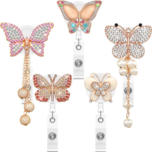 5 Pieces Rhinestone Retractable Badge Holder Reel, Cute Animals Handmade