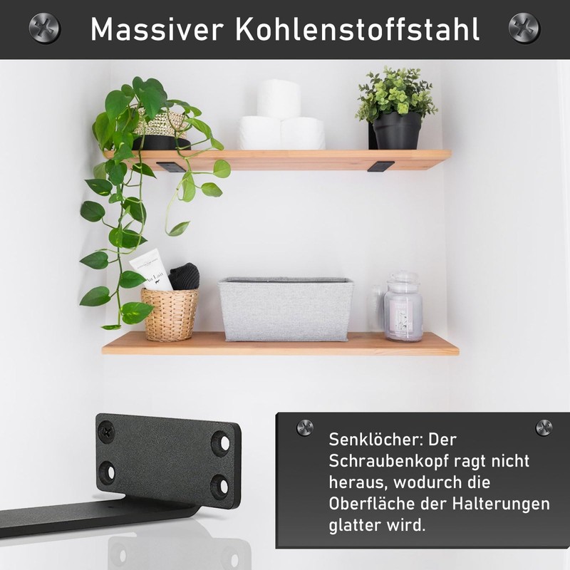 MLOQI Pack of 2 Shelf Brackets, Black, Shelf Bracket, Heavy