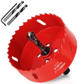 KACNON Hole Saw 92 mm, Universal High-Speed Steel HSS M42 Bi-Metal Hole Saws with Hex Shank and Drill, Complete Sizes, for Wood, Plastic, Plasterboard, Sheet Metal, Red
