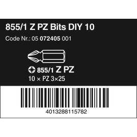 Wera 05072405001 Pozidriv Extra-Tough Bits 855/1 Z PZ3 x 25 mm, Pack of 10