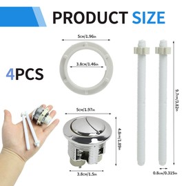 High Quality Toilet Flush Knob for Dual Flush Toilets, Universal Round Push Button, Waterproof and Durable, Includes 2 Control Levers, Easy Installation, Silver White