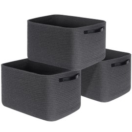 MINTWOOD Design 3-Pack Storage Baskets for Shelves, Decorative Baskets for Organizing, Woven Baskets for Storage, Book Basket Cube Storage Bin Box, Pantry Closet and Shoe Organizers, Charcoal/Black