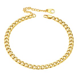 FaithHeart Summer Anklet 3 mm Wide Stainless Steel / 18 Carat Gold-Plated Anklet Curb Chain / White Chain / Cork / Venetian Chain with Engraving for Women and Girls, Stainless Steel