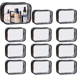 Juego de 12 Piezas Cosmetiquera Transparente PVC Mujer para Maquillaje, Neceser Transparente Impermeable con Cierre Bolsa de Aseo de Viaje, Bolsas Transparentes Impermeables para Avion, Baño, Viajar