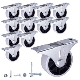 SKIR'CO 12 x 40mm Rubber Castors Furniture Castors Fixed Non Swivel Metal Frame Load 45kg Screws Included
