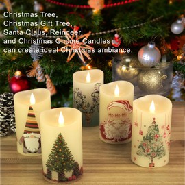 Softflame Christmas Flameless Candles with Remote Control, 3"x 5"Battery Operated Flickering 3D Wick Real Wax Pillar Christmas Gnome Candle