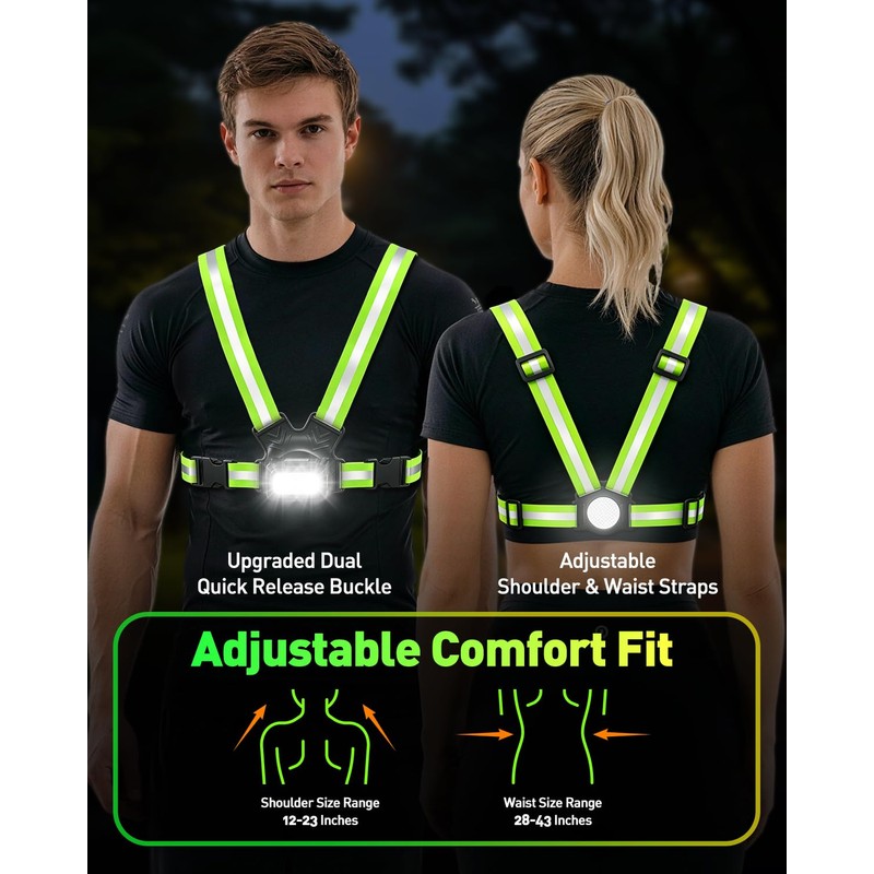 ZAPLIT Running Chest Light 500LM USB-C Hi Vis Vest 2-Colour