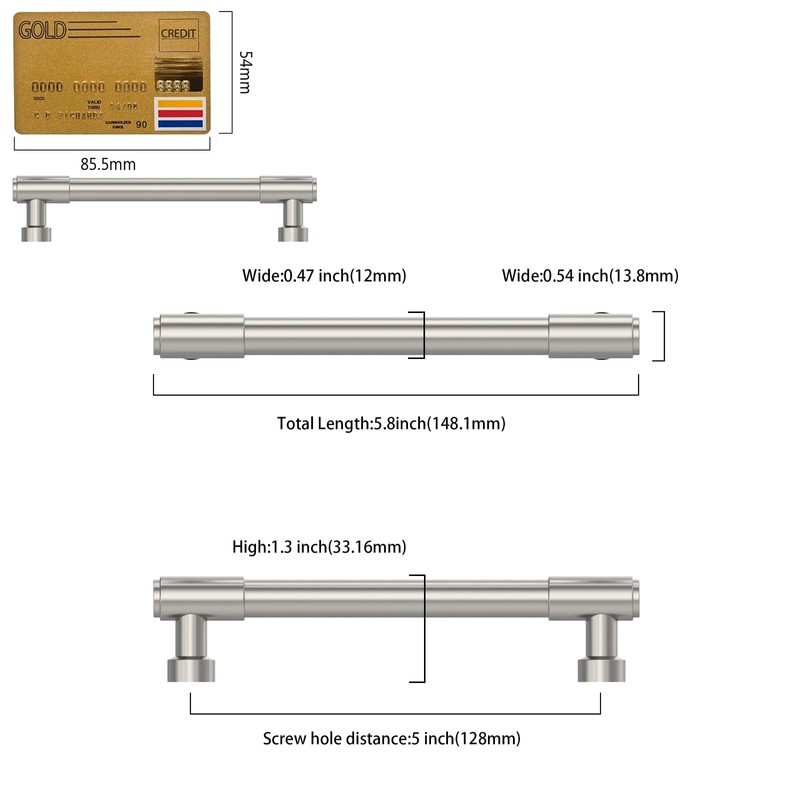 Amerdeco 10 Pack Brushed Satin Nickel Cabinet Pulls 5 Inch(128mm)