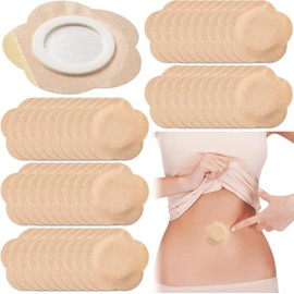 30 Vendas Desechables de Aceite de Ricino, Parches Autoadhesivos para el Ombligo, Vendas de Algodón Orgánico - Floral (beige, 8 x 8 cm)