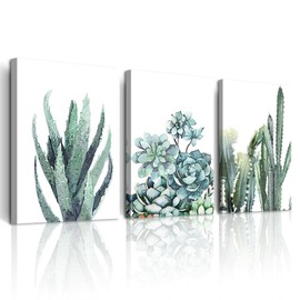 DZRWUBHS Bedroom Decor Wall Art Pictures Inspiration Wall Decor For Living Room Framed Canvas Wall Art For Bathroom Abstract Green Plant Wall Painting Prints Art Modern Kitchen Home Artwork 3 Piece