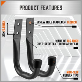 HORUSDY 6-Pack Heavy Duty Metal Wall Hooks, Large Garage Storage & Organization Hooks for Tools, Extension Cords, Ladders, and Bags, Wall Mount J Hooks for Indoor Outdoor Use, Gray