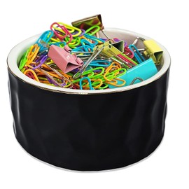 Paper Clip Holder Ceramic Paper Clip Holders Paperclips Holder Dispenser Cute Gold Line Paper Clip Organizer for Desk Binder Clip Holder Bobby Pin Hair Clip Holder Gift for Office Black