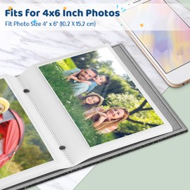 Fintie Álbum de fotos de 10 x 15 cm, 52 bolsillos, tamaño pequeño, cubierta de piel vegana premium, álbum de fotos portátil para familia, bodas, niños, niñas, color negro brillante