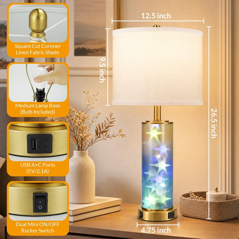 26" Modern Bedside Table Lamps Set of 2 for Bedroom