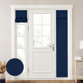 HOMEIDEAS - Cortinas opacas 100% lino para puerta delantera, cortinas de ventana de puerta lateral, ventana pequeña, cubierta con aislamiento térmico, 1 panel, 12 x 68 pulgadas, azul marino