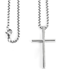 QUADRI Men's Cross Necklace Stainless Steel Jewellery for Men Gift Idea Husband Nephew Length 50-60 cm, Stainless Steel