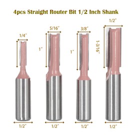 4Pcs Straight Router Bit Set 1/2 Shank, Double Flute Straight Bit Dado Straight Cut Router Bit, Cutting Dia 1/4" 5/16" 3/8" 1/2", Straight Router Bit for Woodworking Groove by SICWOOD