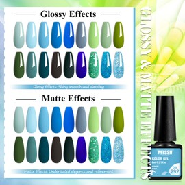 MTSSII 18 PCS Gel Nail Polish Set, Green Blue Gel Nail Polish Soak Off UV Gel Polish For All Season Nail Art Salon Or Home Gift For Women