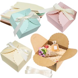 Gift Box Set Pastel Wavy with Ribbon 40 Pieces Small Gift Boxes with Lid 10 x 10 x 6 cm Paper Box for DIY Gift Wedding Party Jewellery