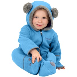 Snonook Fleece Baby Jacket - Winter Suit Bunting Bodysuit with Fold Over Mittens & Footies, Hooded & Zipper Down, Soft Cozy Warm Jumpsuit for Infants, Blue Bird, 18/24 Months