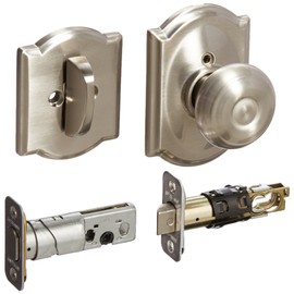 Schlage Lock Company F59GEO619CAM Satin Nickel Interior Pack Georgian Interior Pack Knob Set with Single Cylinder Deadbolt and Decorative Camelot Rose (Interior Half Only)