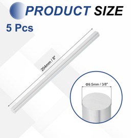 sourcing map 5pcs 3/8"(9.5mm) Diameter 6061 Aluminum Round Rods 8"(204mm) Length Aluminum Solid Bar for Industrial CNC, DIY Craft, Robotics, Silver