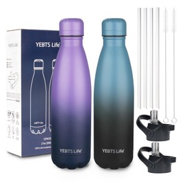 Insulated Water Bottle,2 Pack-17oz Stainless Steel Water Bottles with straw lid,Metal Sports Thermos Water Bottles for Boys,Girls,Double Wall Vacuum BPA-Free Flask for School, Sports(Purple-SeaIndigo