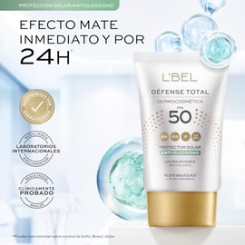 L'BEL - Défense Total Protector Solar Antioleosidad 30ml, Reduce Oleosidad, Protección 50FPS, para Todo Tipo de Piel, Uso Diario, con Ácido Salicílico y Ácido Mandélico, Efecto Mate con Duración 24h