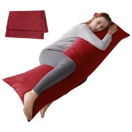 ELNIDO QUEEN Body Pillow with Pillowcase - Soft Long Bed Pillow for Adults - Breathable Full Body Pillow Insert for Sleeping, 20x54inches - Wine Red