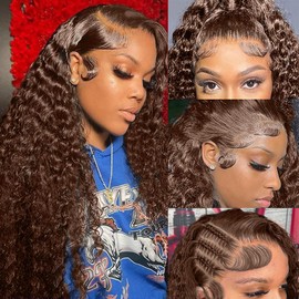 CHEETAHBEAUTY #4 Chocolate Brown Deep Wave 13X6 HD Transparent Lace Front Wigs Human Hair 10A Grade Human Hair Wigs for Black Women Pre Plucked with Baby Hair 250% Density(28inch)