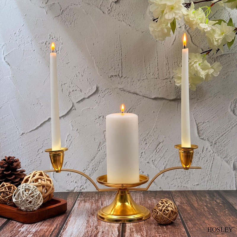 Hosley Gold Metal Unity Candle Holders for Wedding Ceremony Set.