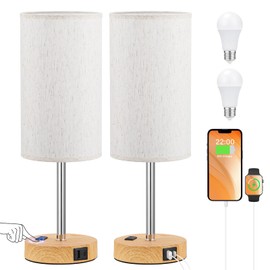17.4Inches Tall Touch Bedside Table Lamps Set - 3 Way Dimmable Bedroom Lamp with USB C Ports, Small Desk Lamps for Nightstand with AC Outlet for Dorm/Bathroom/Kitchen/Living Room