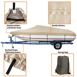 iCOVER Trailerable Boat Cover- 23'-24' Heavy Duty Waterproof Tarp Covers with Storage Bag, Fits V-Hull, Fish&Ski, Pro-Style, Fishing, Runabout, Bass Boats, up to 23ft-24ft Long and 102" Wide