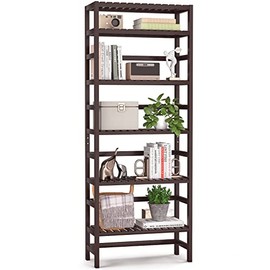 Homykic Bamboo Bookshelf, 6-Tier Adjustable Tall Bookcase 63.4” Book Shelf Rack Organizer Shelving Unit Free Standing Storage for Living Room, Bathroom, Study, Kitchen, Bedroom, Home Office, Espresso