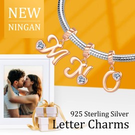 NINGAN Letter O Pendant Charm Rose Gold 925 Sterling Silver Letter Charms,CZ Birthstone Pendant Gifts for Birthday