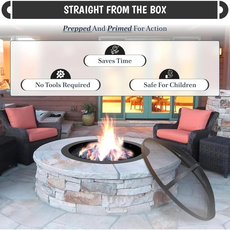 FEBTECH 36" Round Fire Pit Spark Screen Lid with Hook