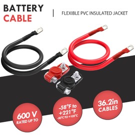 4 AWG Battery Cable 3ft Pure Copper Battery Inverter Cable with 5/16 Inch Lugs on Both Ends, 4 Gauge Wire Pure Copper Flexible for Cars, Trucks, RV's and Solar