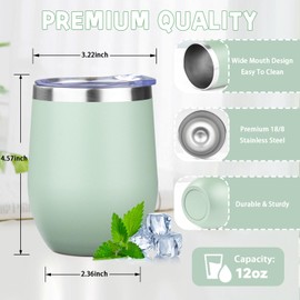 12oz/6 Pack Stainless Steel Wine Tumbler with Lid and Straw, Double Wall Vacuum Insulated Wine Tumbler Glasses, Stemless Travel Mugs for Hot and Cold Drinks, Coffee, Wine, Cocktails（Mix Color-1）