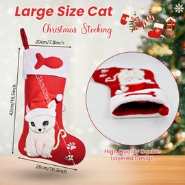 Christmas Stocking Cat Large Christmas Stockings for Cat Single Pet Christmas Stocking Embroidered Xmas Stocking Black Cat Stocking Christmas White Plush Gift Candy Bag for Home Fireplace Xmas Tree