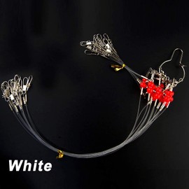 Fishing Wire Leader Rigs, Stainless Steel Fishing Rigs Leader Rope Line Swivel Fishing Tackle Accessories 12pcs/Bag (White: 13.8Inch with 1 Arm)