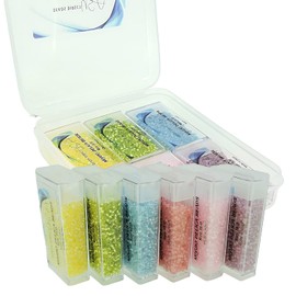 Set of 6 Colors - 60 Grams - Miyuki Delica Glass Beads Size 11/0 - Spring Collection, DB055, DB072, DB057, DB147, DB053, DB070 in Flip-Top Containers and Storage Box