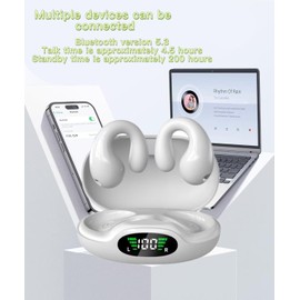 Ultra Open Ear Clip On earphone Bluetooth 5.3 Wireless - Ergonomic Clip-On Headphones,Small Bone Conduction Earbuds with Waterproof Design,Perfect Running Headphones for Sports and Workouts (white)