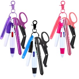 Geiserailie 18 Pcs Nurse Pen Set with Permanent Marker Penlights Scissors Retractable Ballpoint Pens Highlighter Work Accessories Gift Kit for Nurses Medical Badge Keychain Tools (Black,Purple,Pink)