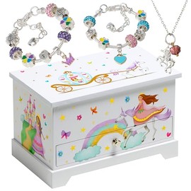 ABI + OLIE Joyero musical para niñas de 8 a 12 años, caja de música para niñas, tema de unicornio y castillo de princesa